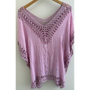 MT Collection Bohemian Hippie Crochet Poncho Pink OS